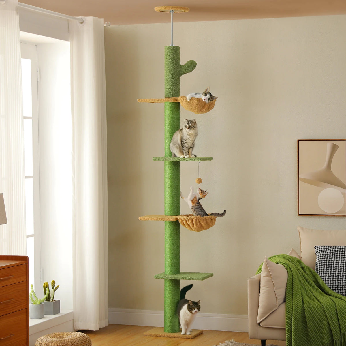 PEQULTI Cat Tower With Sisal Scratching Post And Hammock