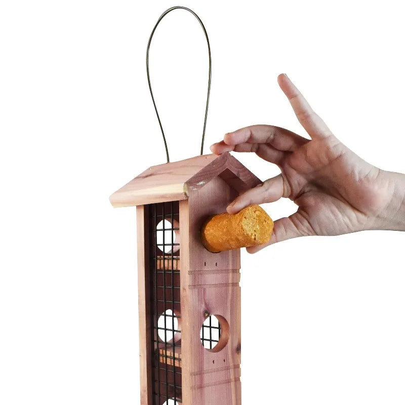 Red Cedar Wild Bird Suet Plug Feeder For Outdoor Feeding