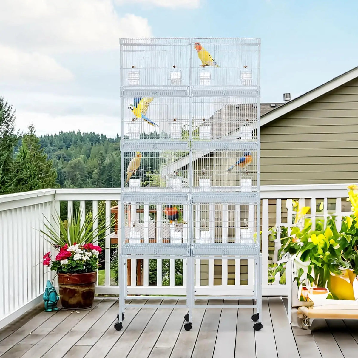 Stackable Flight Birdcage With Storage Shelf And Locking Casters