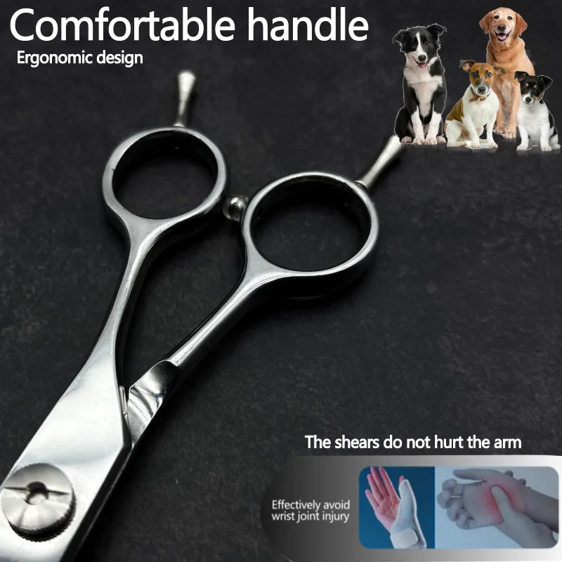 Silver Down Curved Pet Grooming Scissors, Wingsbro 7 Inches Professional Thinning Shears for Groomer and Home Use