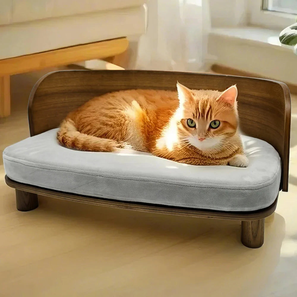 Borwart Elevated Eucalyptus Wood Pet Sofa Dog Bed With Cushion