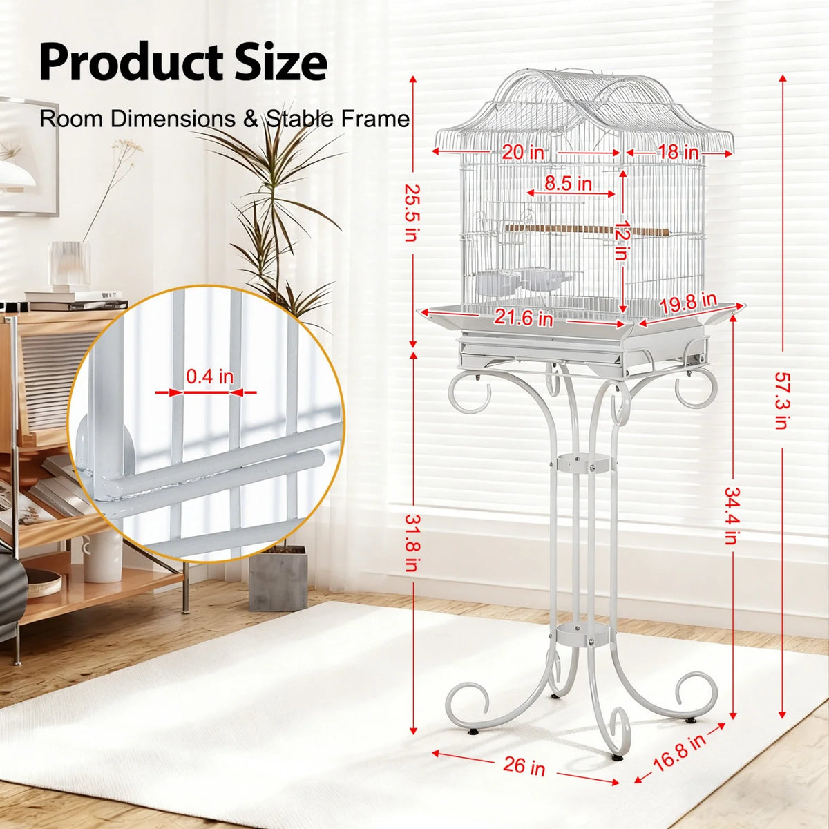 HiMISS Heavy Duty Wrought Iron Bird Cage With Stand