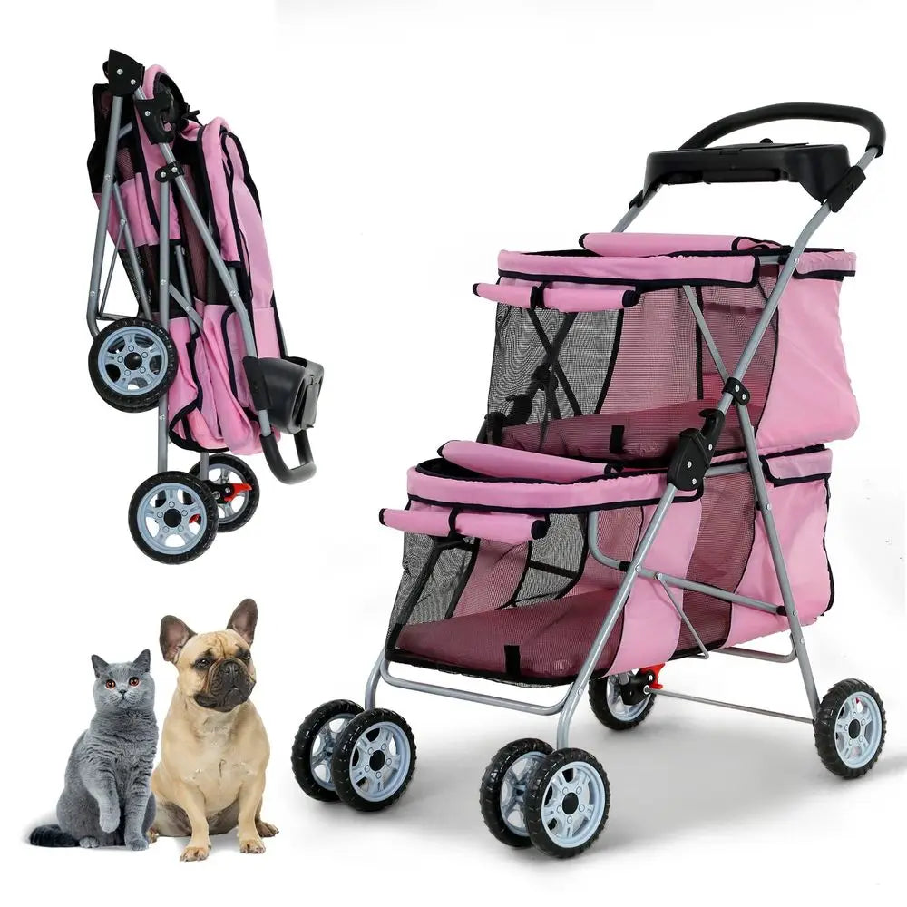 Double Pet Stroller For Dogs And Cats With Travel Carrier