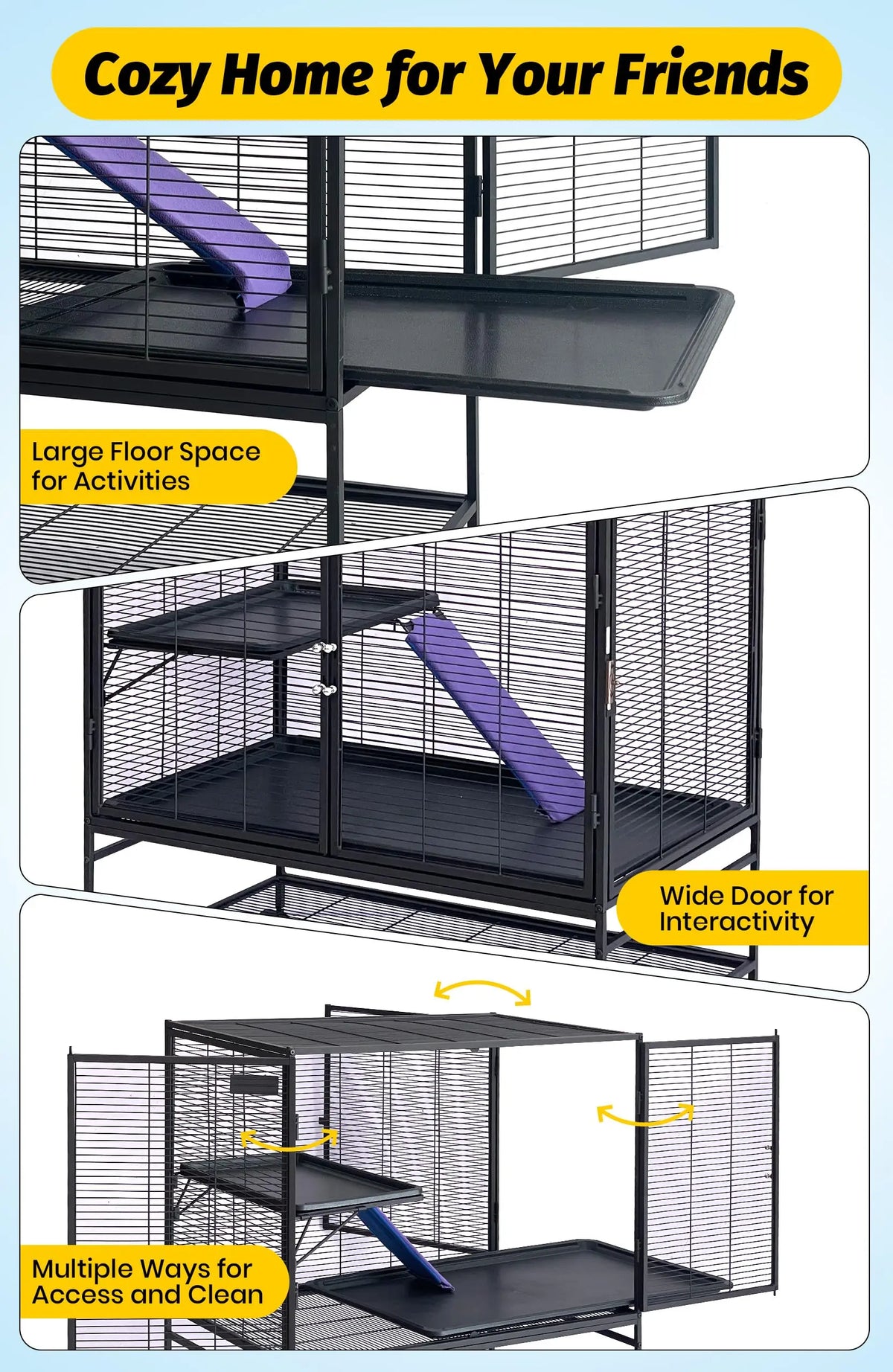 HiMISS Metal Small Animal Cage With Removable Ramp And Tray