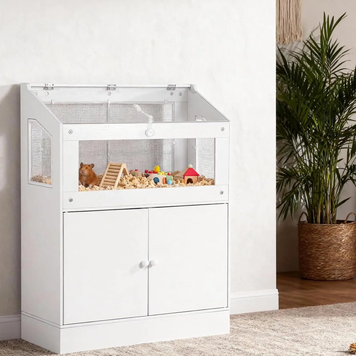 HiMISS Ventilated Acrylic Small Pet Cage With Storage Cabinet