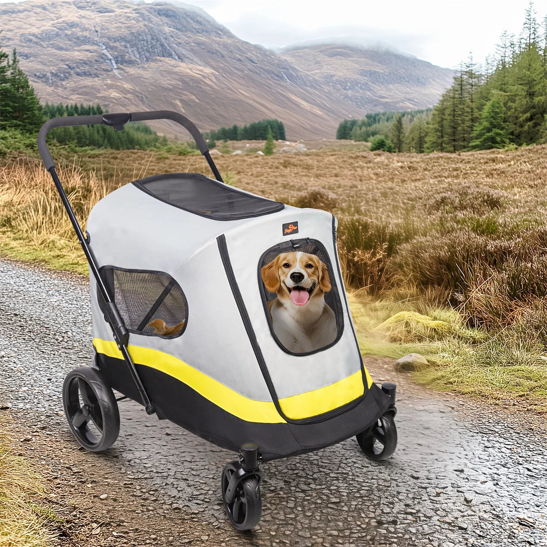 BingoPaw Foldable Dog Stroller for Small Dogs, Pet Travel Stroller with 4 Heavy-Duty Universal Wheels & Rainproof Cover