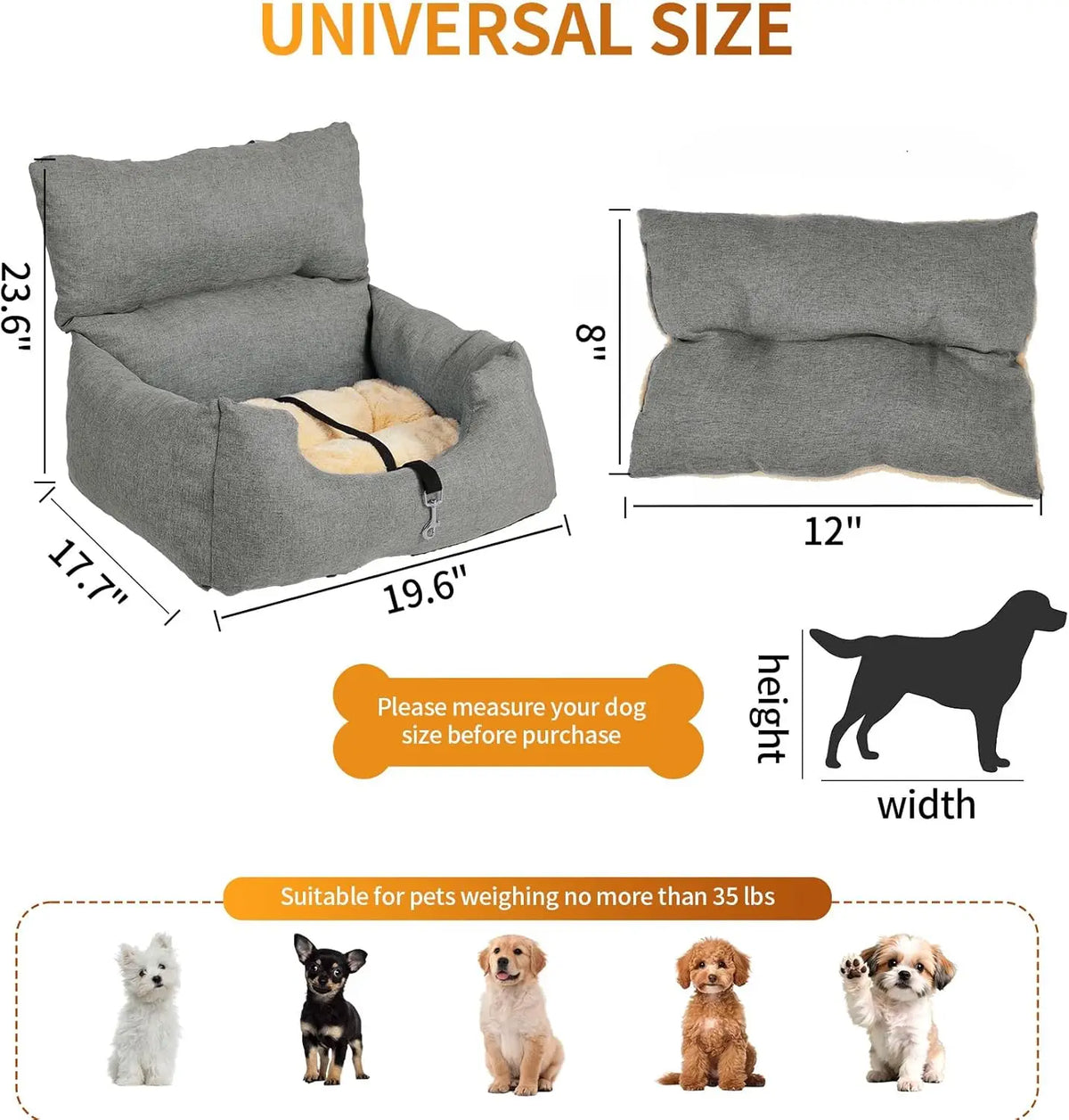HiMISS Elevated Dog Booster Car Seat Bed With Safety Tether