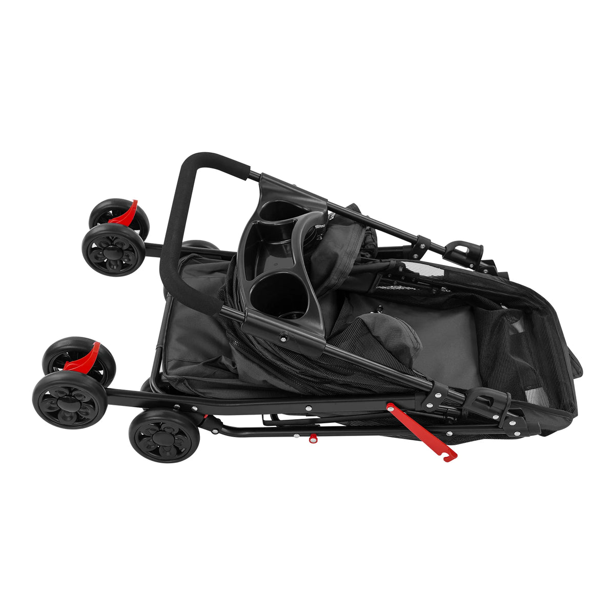 Foldable Pet Travel Stroller With Water Cup Holder And Foam Handle
