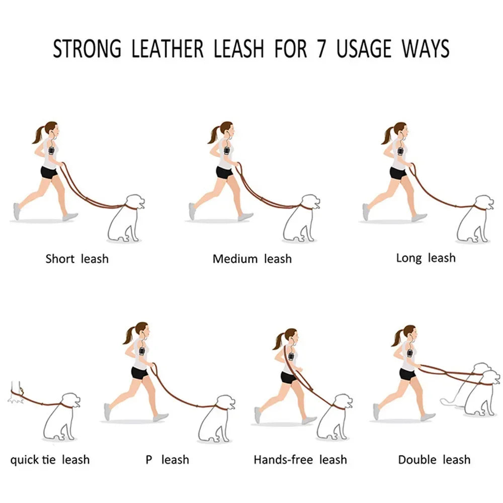Genuine Leather Hands Free Adjustable Multi Function Dog Leash