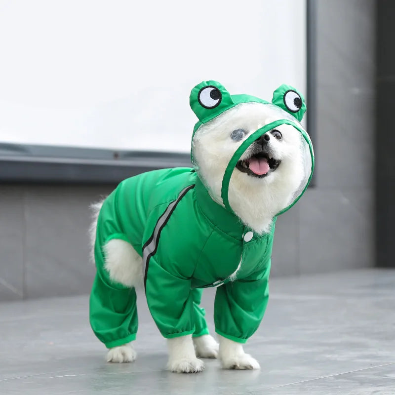Waterproof Cartoon Puppy Raincoat with Reflective Hood for Pets