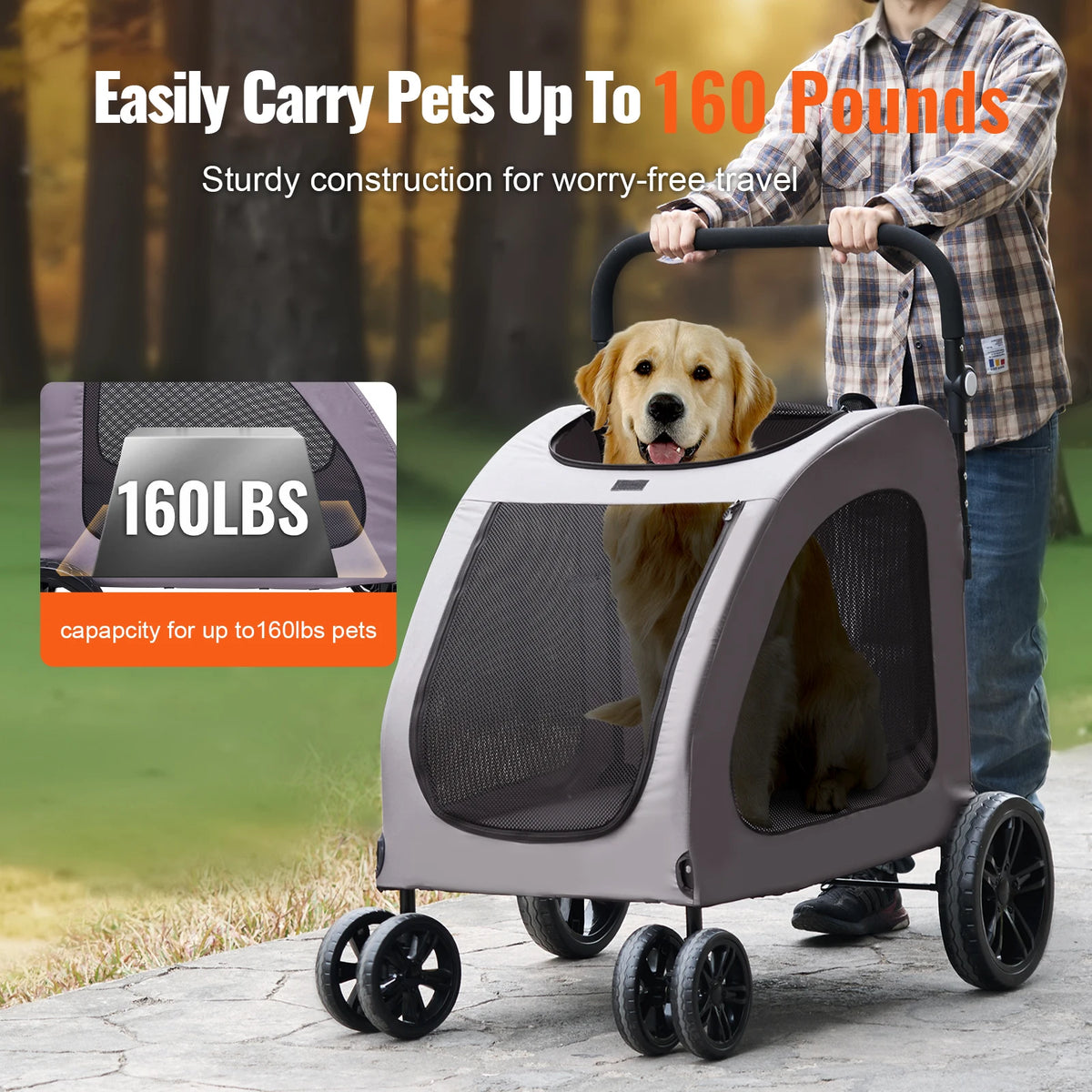 SucceBuy Portable Pet Stroller Carrier With Breathable Mesh Windows