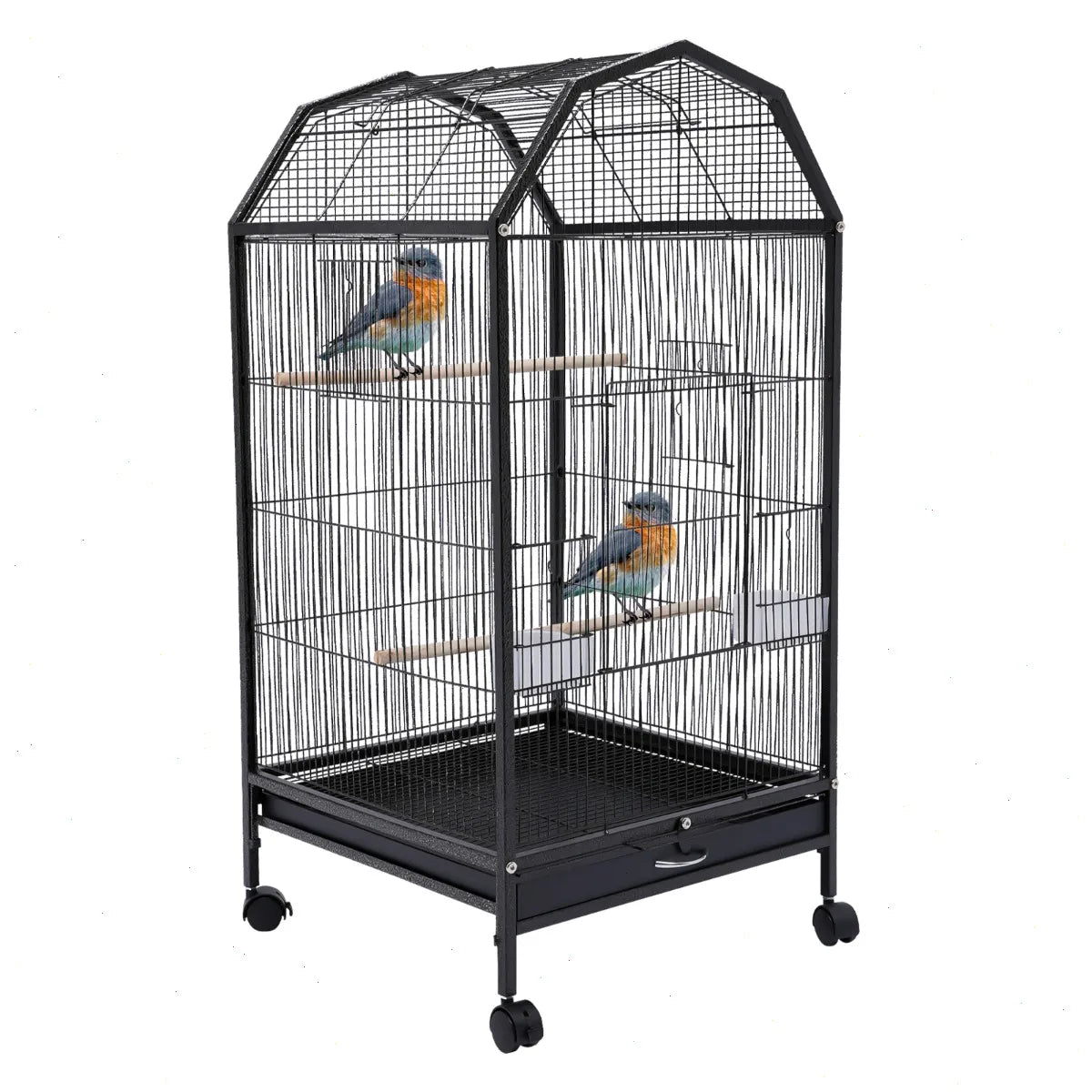 Sturdy Iron Bird Cage Featuring Spacious Open Bar Design