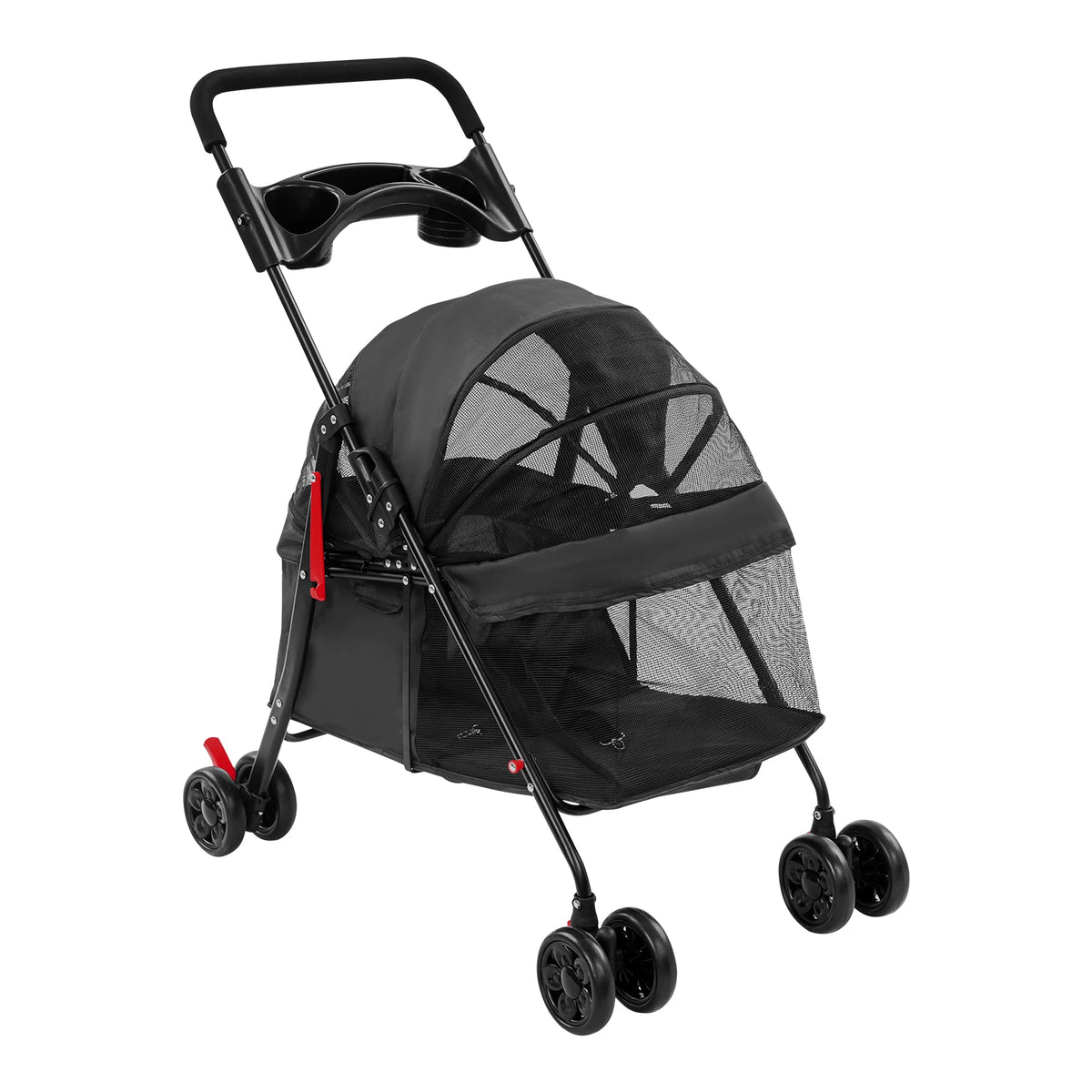 Foldable Pet Travel Stroller With Water Cup Holder And Foam Handle