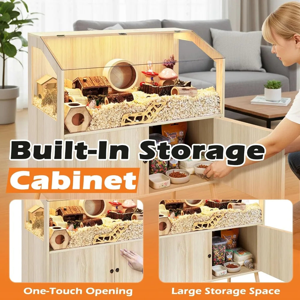 Chew Resistant Hamster Cage With Attached Storage Cabinet