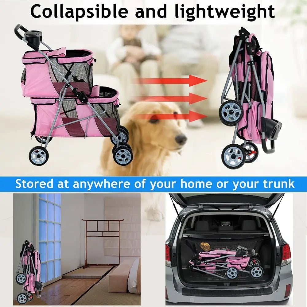 Double Pet Stroller For Dogs And Cats With Travel Carrier