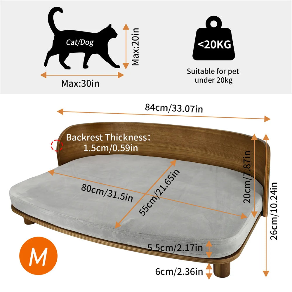 Borwart Elevated Eucalyptus Wood Pet Sofa Dog Bed With Cushion