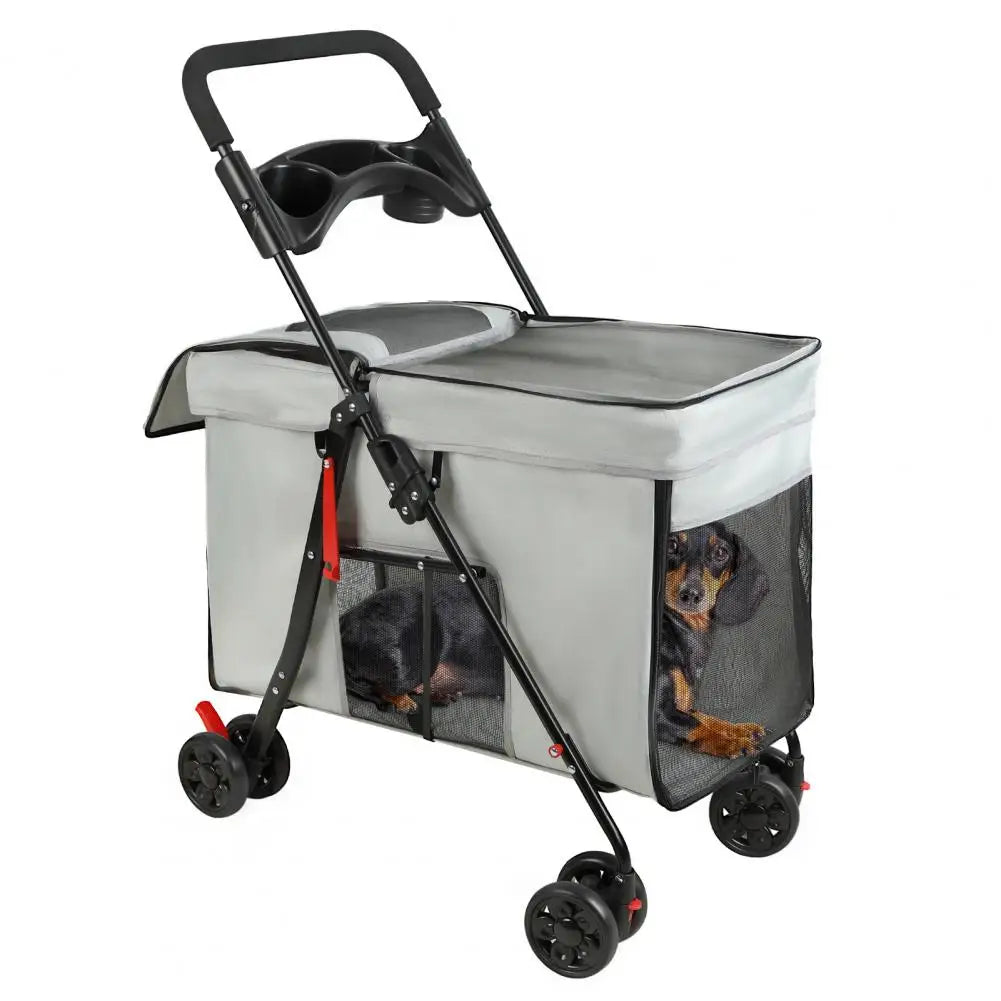 Foldable Dog Stroller With 360 Degree Wheels And Ventilation Windows