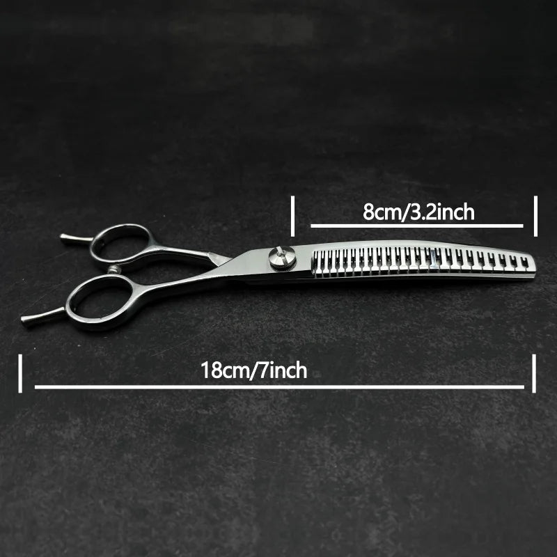 Silver Down Curved Pet Grooming Scissors, Wingsbro 7 Inches Professional Thinning Shears for Groomer and Home Use
