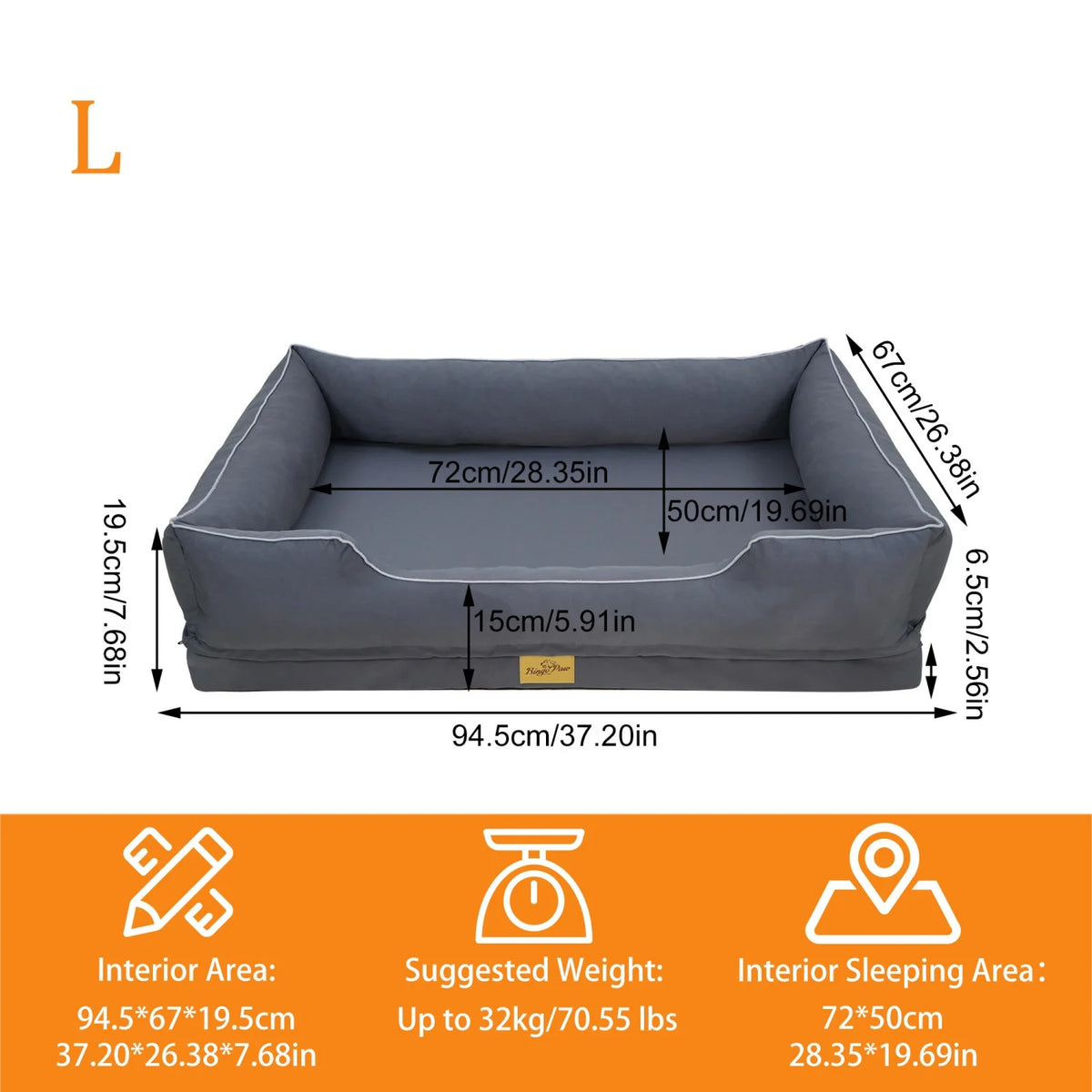 Bingopaw Orthopedic Dog Bed With Removable Foam Base Cover