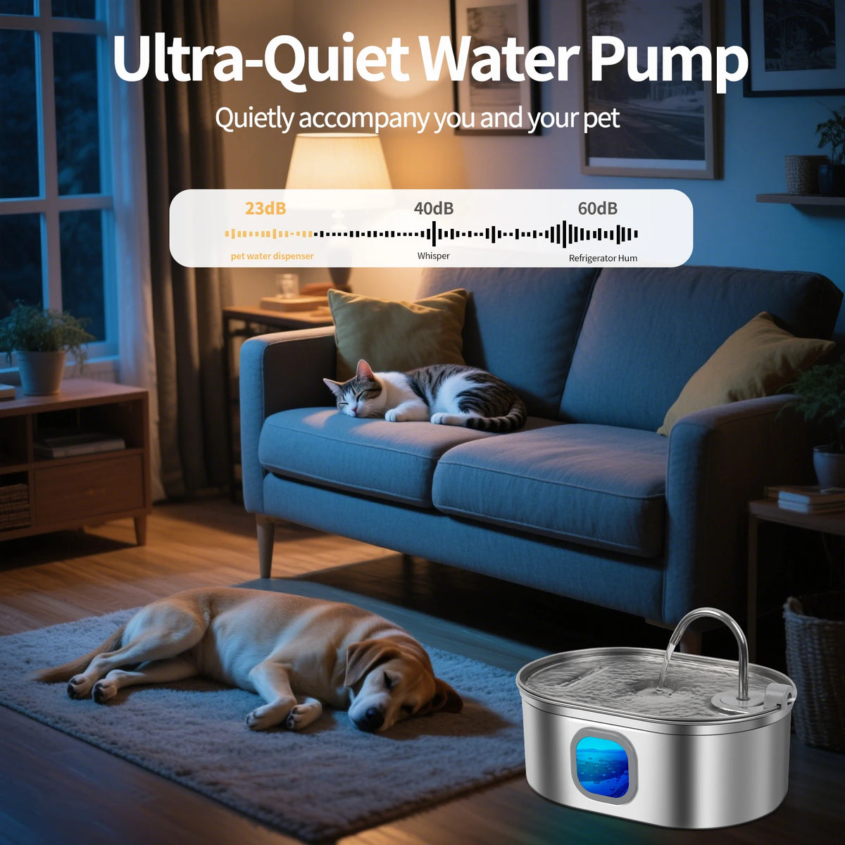 Ultra Quiet Stainless Steel Pet Water Fountain With Filter