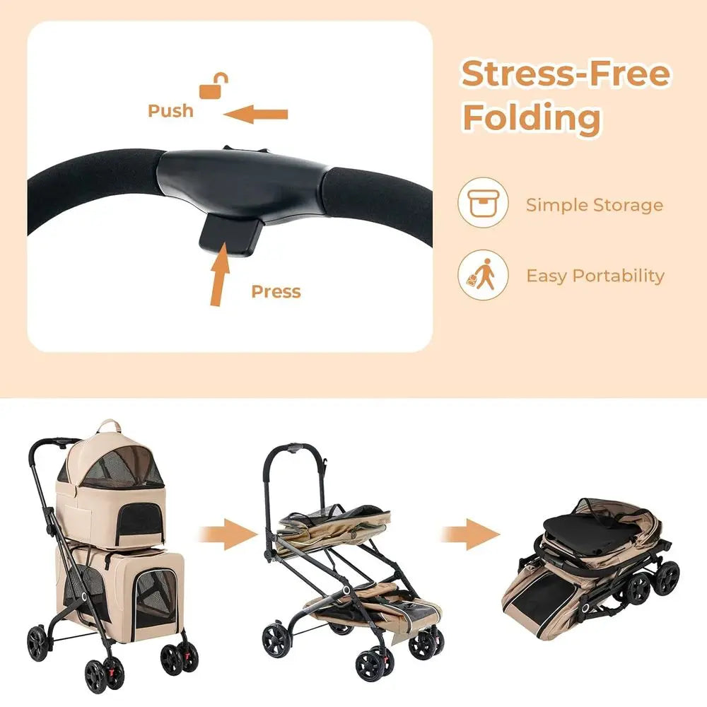 Double Pet Stroller With Detachable Carriers And Lockable Wheels