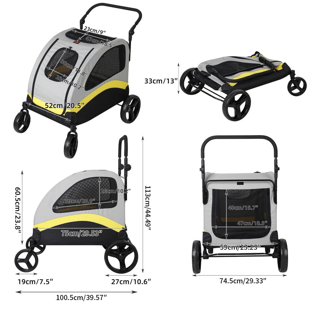 Foldable Four Wheel Pet Stroller Pram For Dogs All Breeds