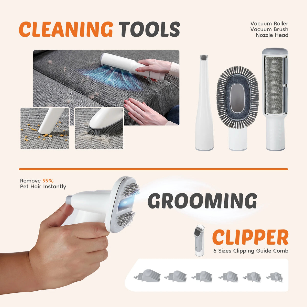 Sweetcrispy Pet Grooming Vacuum Kit With Low Noise Cordless Clipper