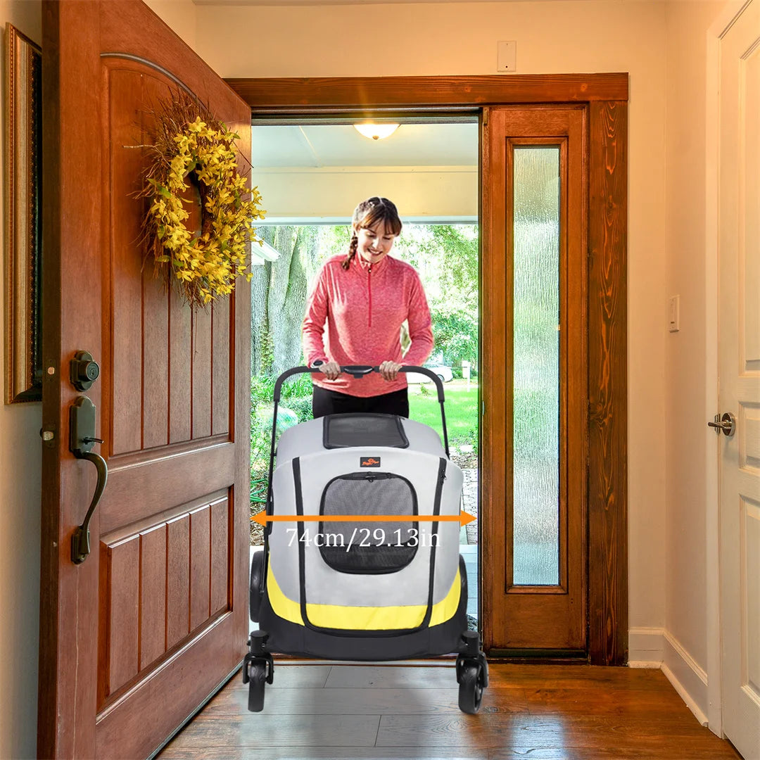BingoPaw Foldable Dog Stroller for Small Dogs, Pet Travel Stroller with 4 Heavy-Duty Universal Wheels & Rainproof Cover