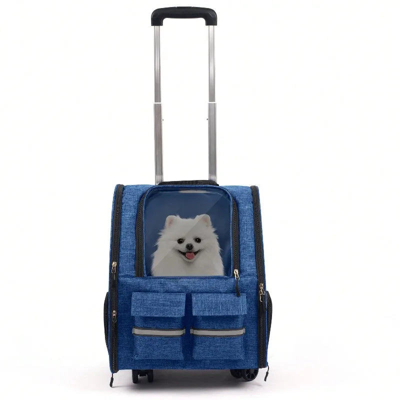 2 In 1 Rolling Pet Carrier With Telescoping Handle