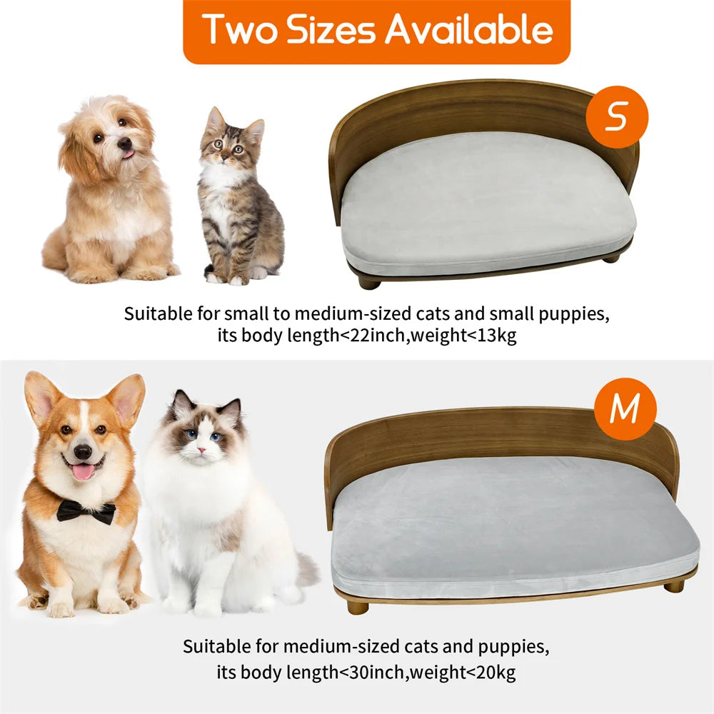 Borwart Elevated Eucalyptus Wood Pet Sofa Dog Bed With Cushion