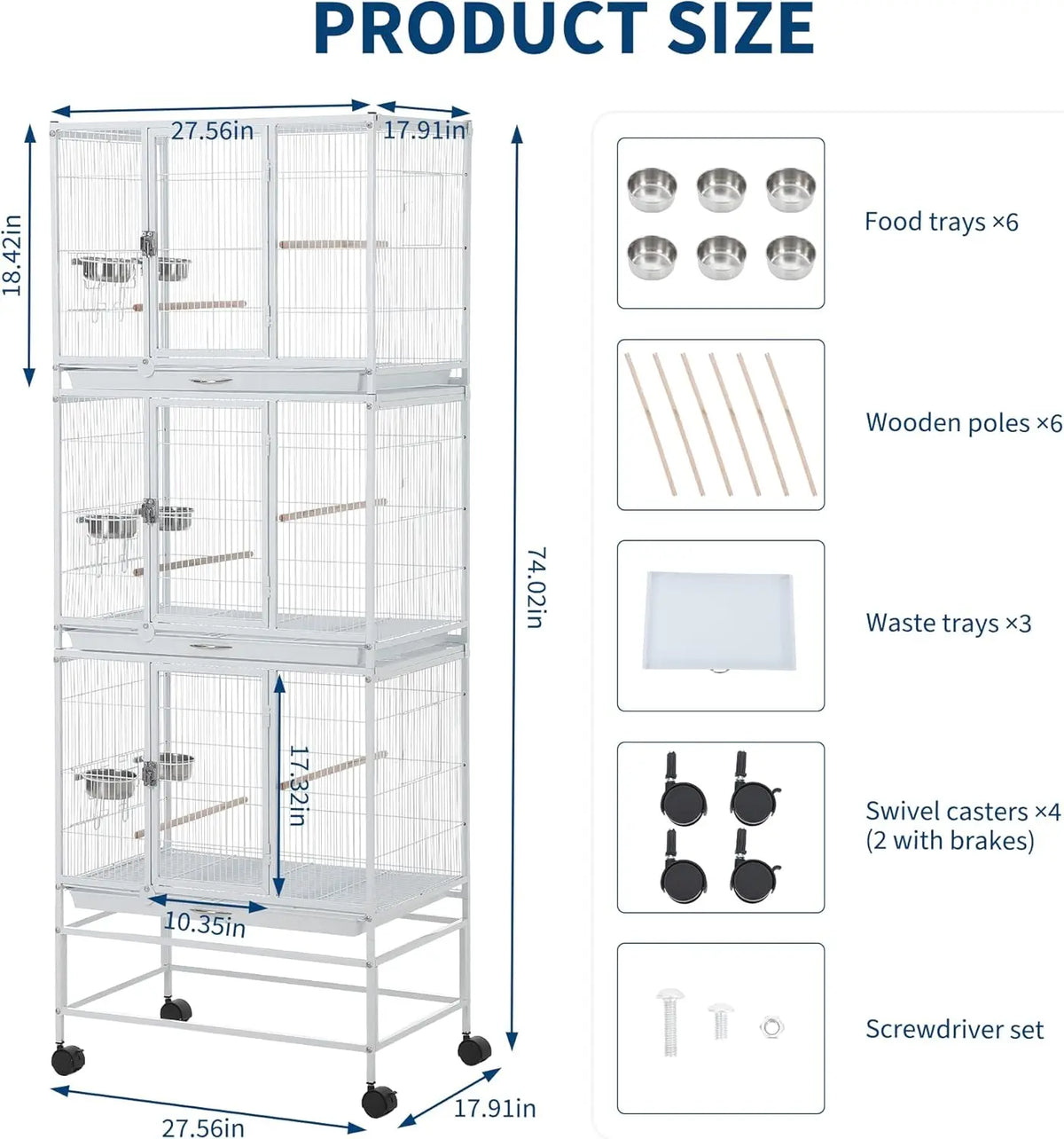 HiMiss Heavy Duty Divider Bird Cage with Steel Trays
