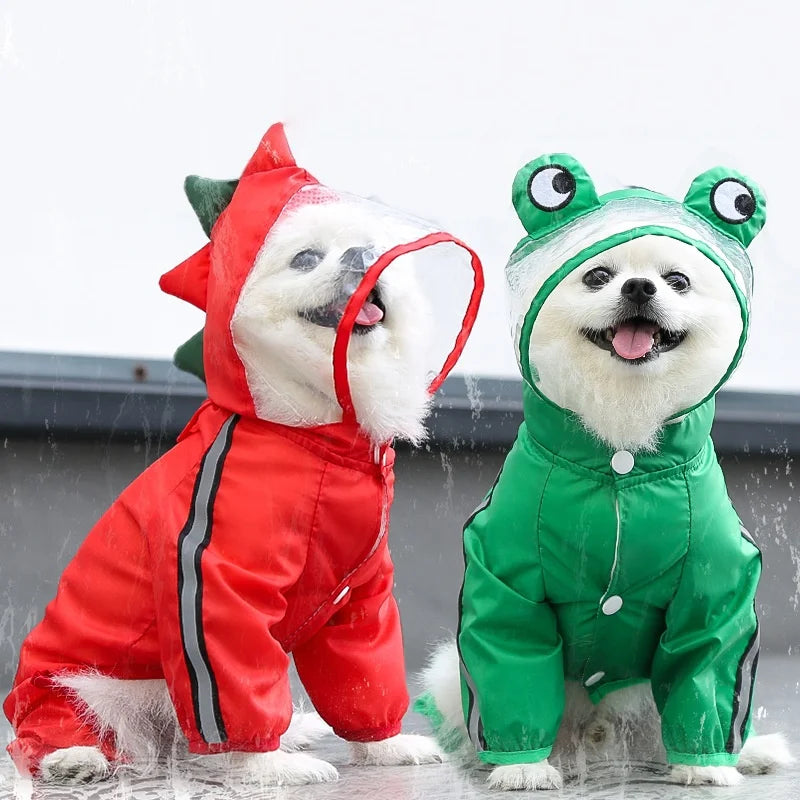 Waterproof Cartoon Puppy Raincoat with Reflective Hood for Pets