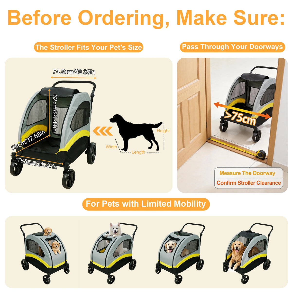Foldable Dog Stroller Cart With 4 Wheel Swivel Travel Wagon