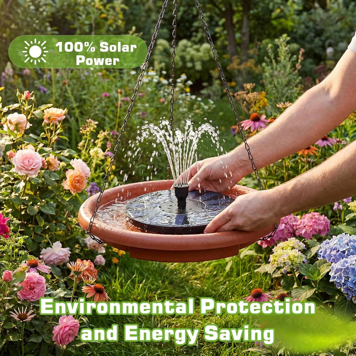 Hanging Solar Bird Bath With Fountain For Garden Decor