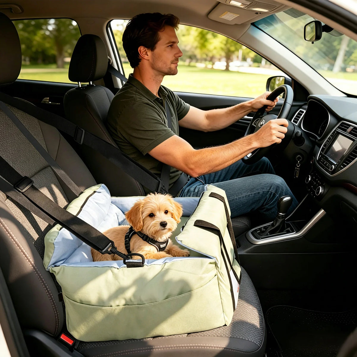 Pet Car Seat Carrier With Safety Belt And Storage Pocket