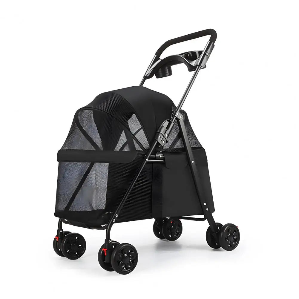 Folding Pet Stroller With Four Wheels And Visible Window