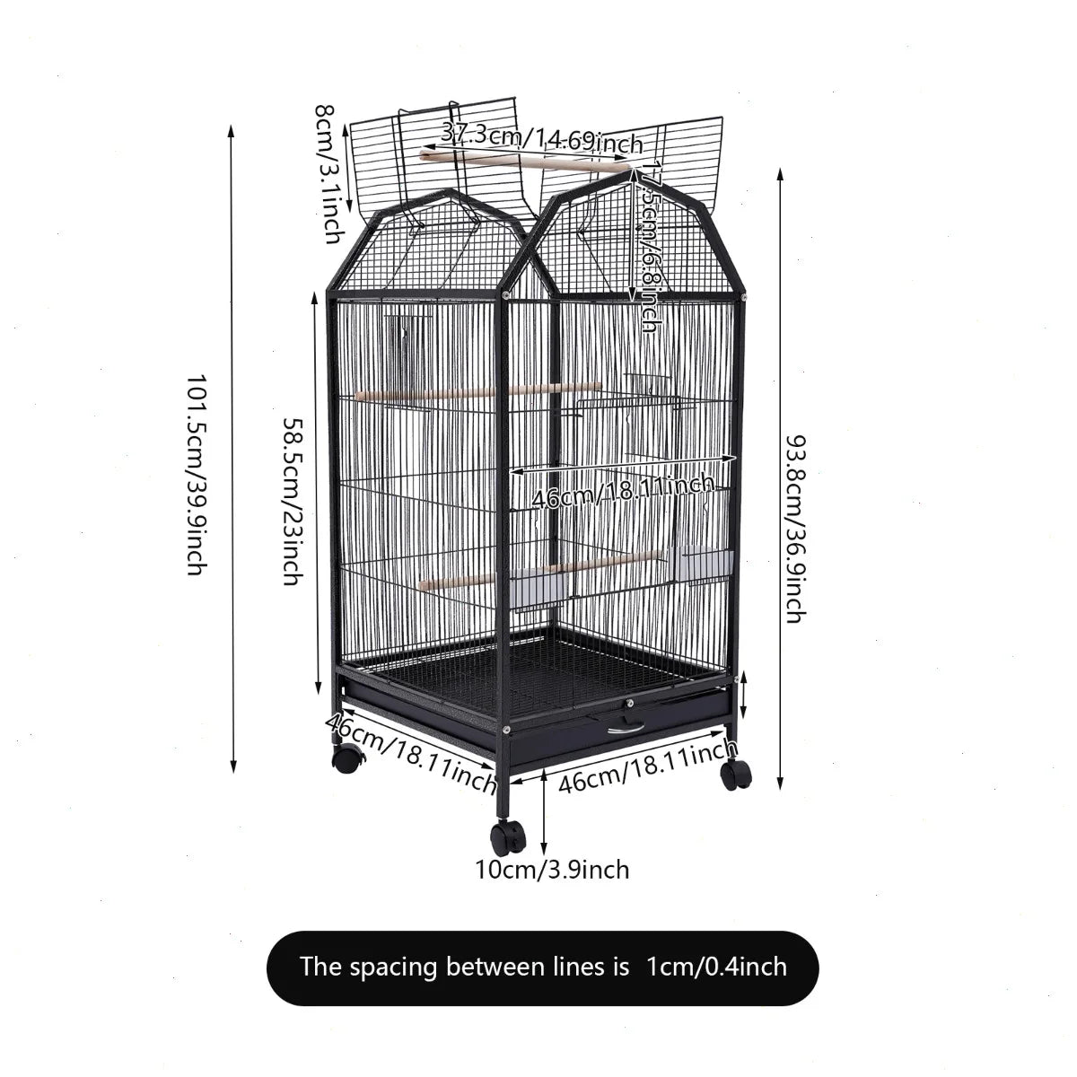 Sturdy Iron Bird Cage Featuring Spacious Open Bar Design