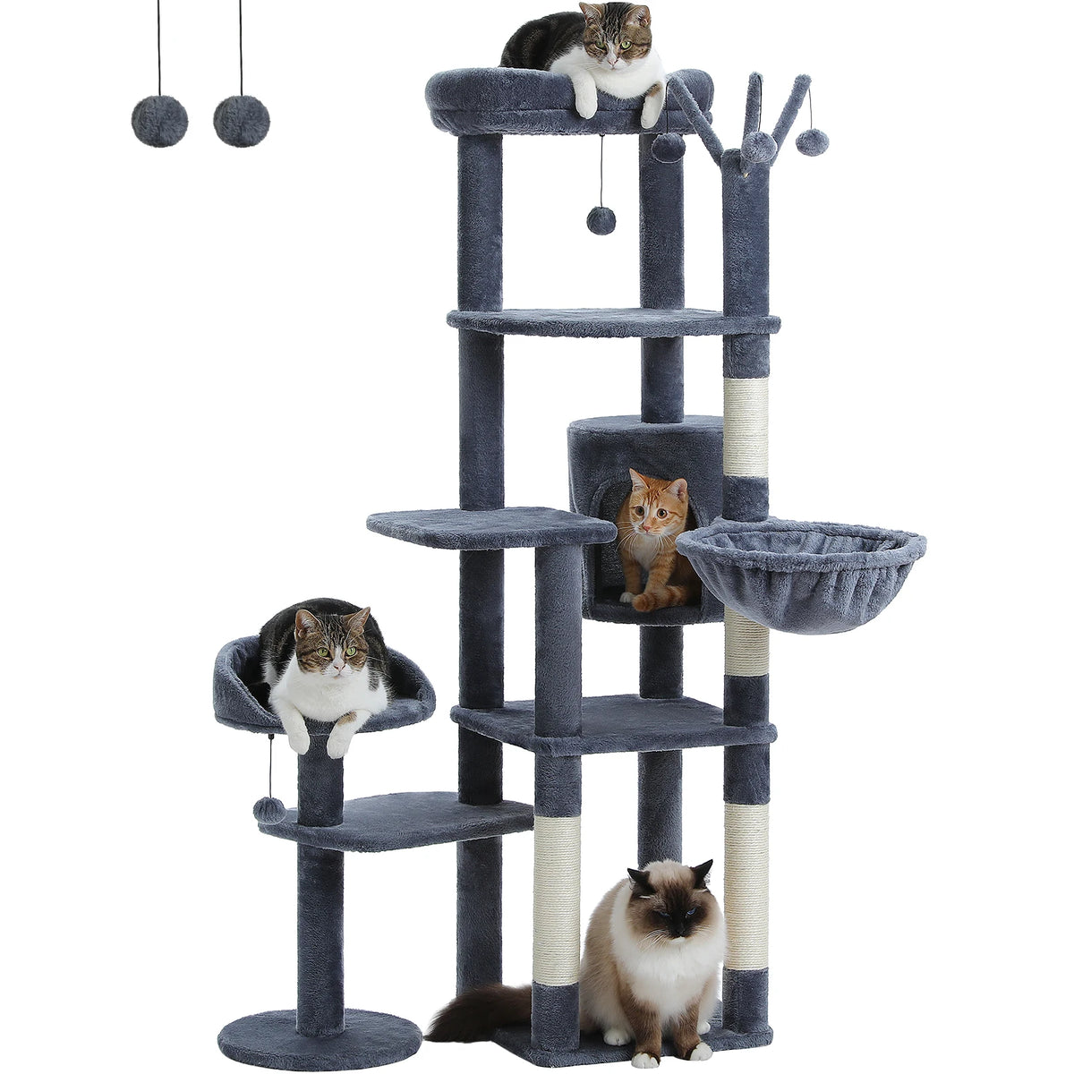 PEQULTI Large Indoor Cat Tower With Scratching Posts And Hammock