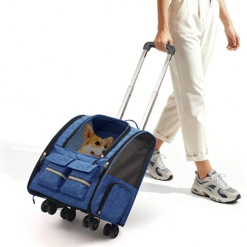 2 In 1 Rolling Pet Carrier With Telescoping Handle