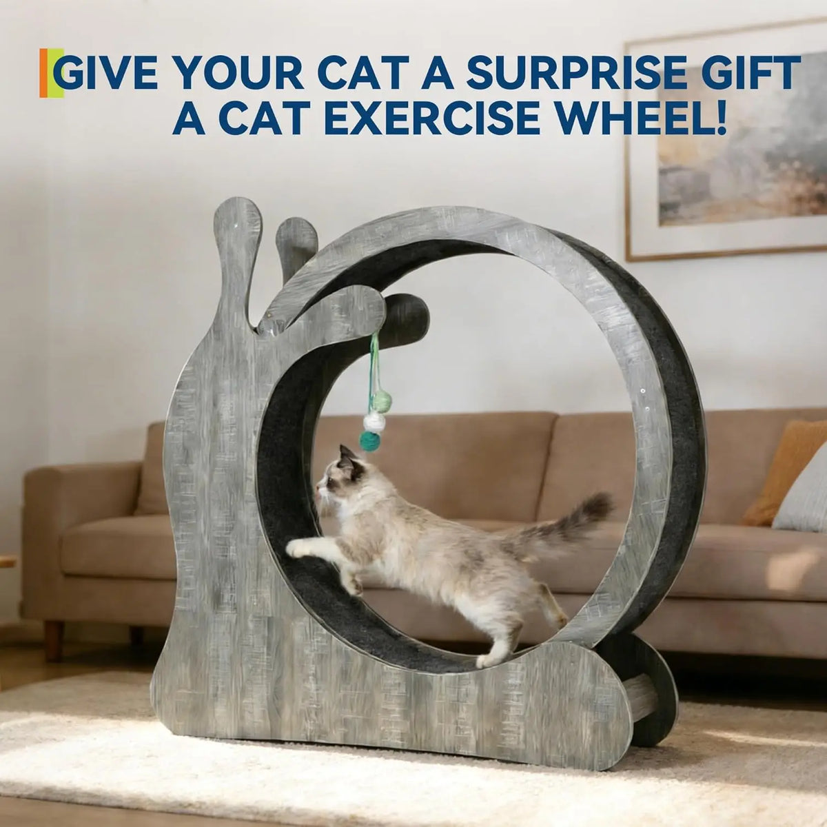 HiMISS Wooden Cat Exercise Wheel With Quiet Treadmill And Scratcher