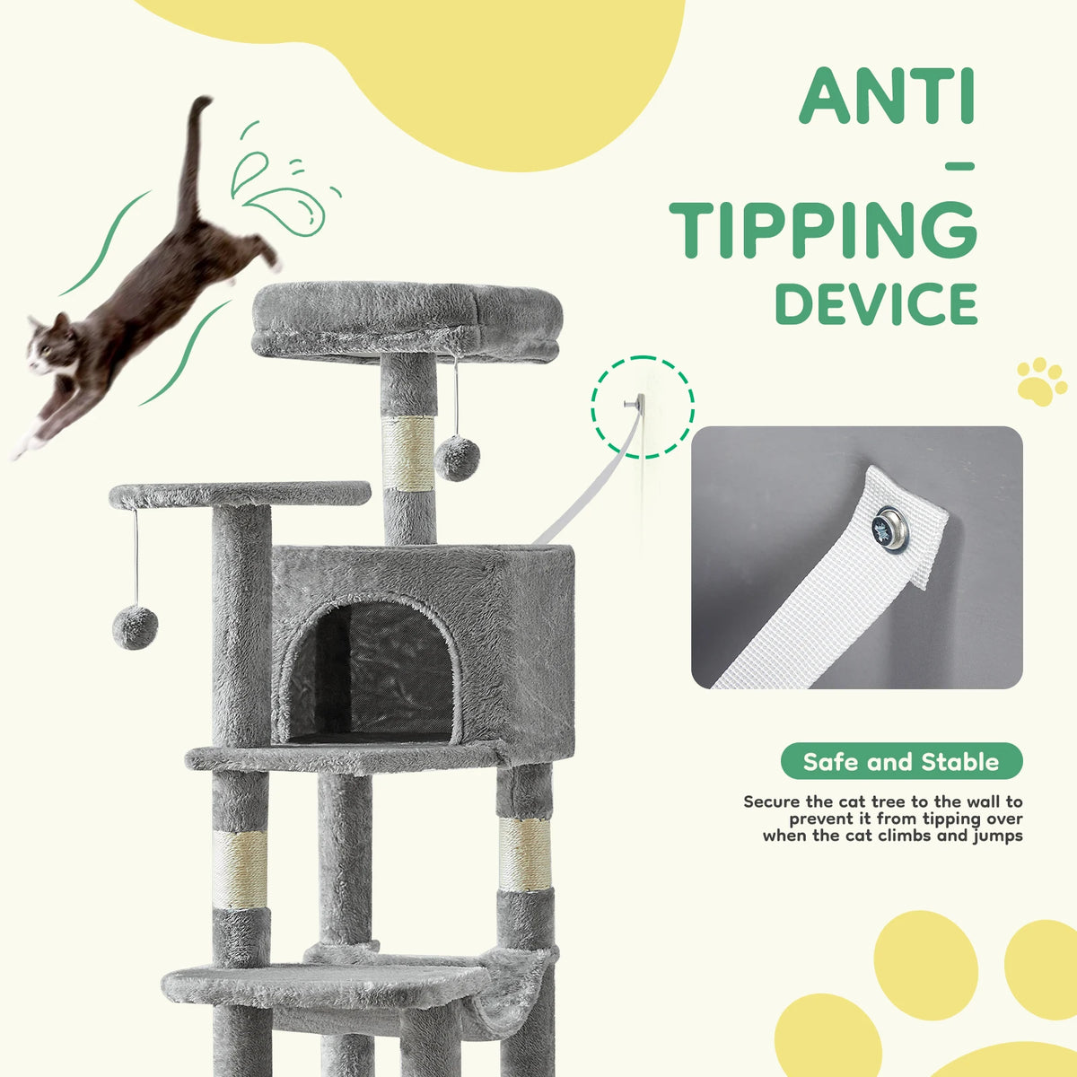 JHK Multi Tier Cat Climbing Tower Featuring Sisal Scratching Posts