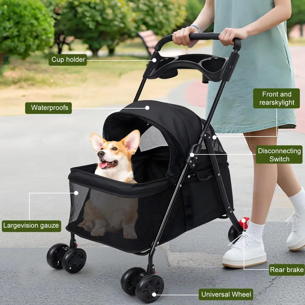 Folding Pet Stroller With Four Wheels And Visible Window