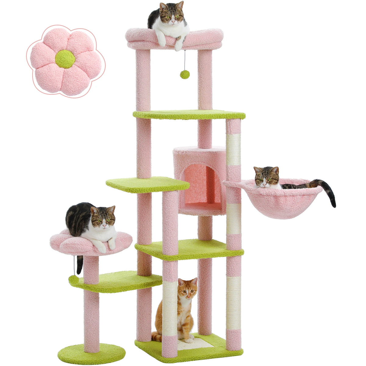 PEQULTI Large Indoor Cat Tower With Scratching Posts And Hammock