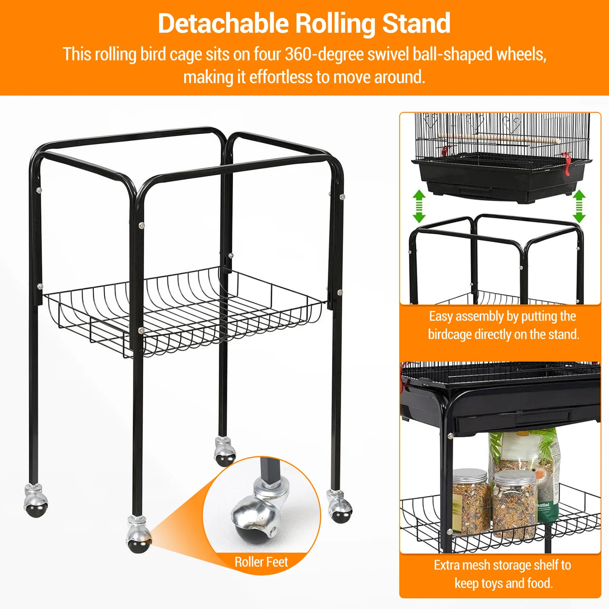 HiMiss Heavy Duty Bird Cage With Playtop And Rolling Stand