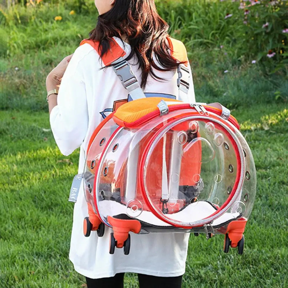 Portable Pet Trolley Carrier With Clear Ventilation And Silent Wheels