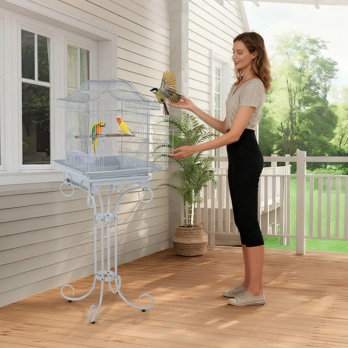 HiMISS Heavy Duty Wrought Iron Bird Cage With Stand
