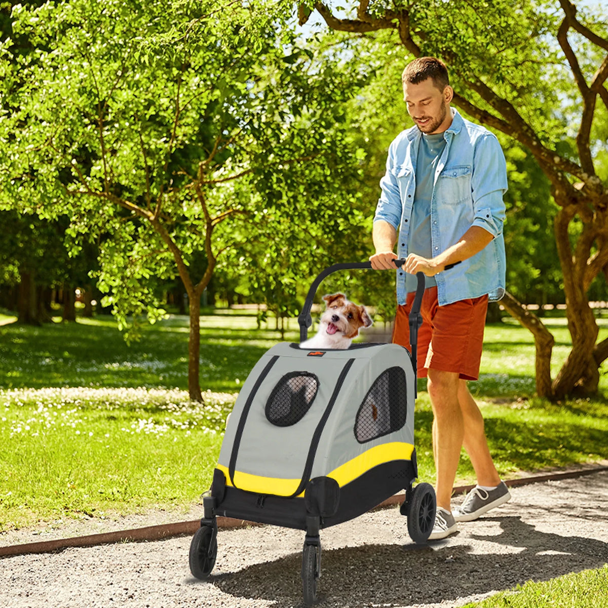 Portable Pet Travel Stroller Folding Jogger Wagon Carrier With Leash