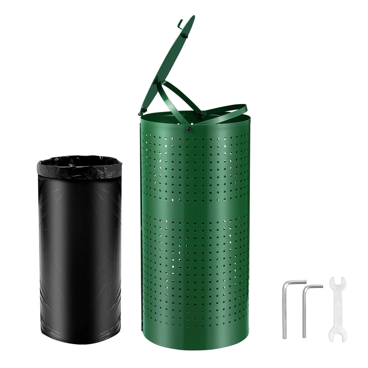 VEVOR Outdoor Dog Waste Trash Can With Lid Galvanized Steel