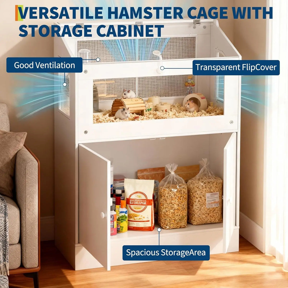 HiMISS Ventilated Acrylic Small Pet Cage With Storage Cabinet