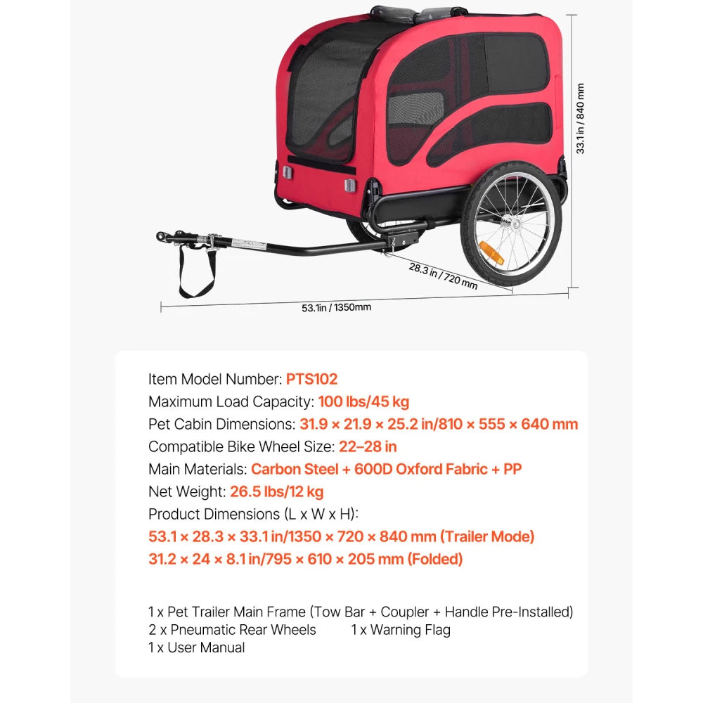 Foldable Dog Bike Trailer With Quick Release Wheels And Safety Features